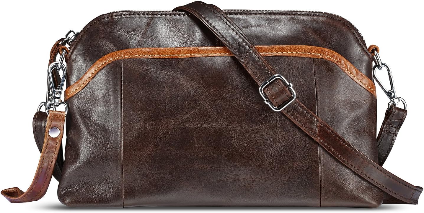 Lecxci Women's Small Vintage Leather Crossbody Smartphone Bag, Shoulder Travel Purses for Women (Coffee)