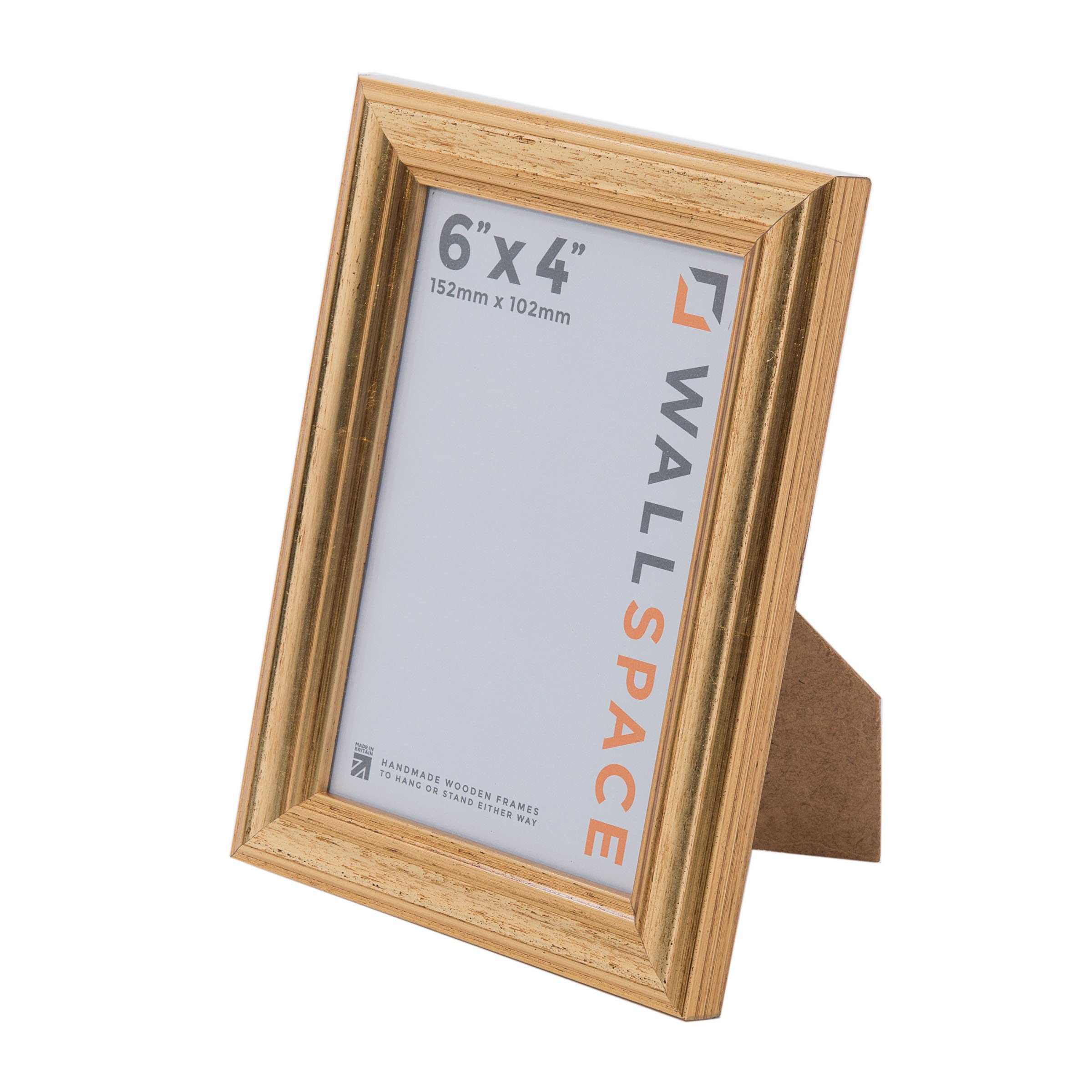 Wall Space 6x4 Gold Picture Frame | Gold 4x6 Photo Frame | 6 x 4 inch | 152x102mm | 15.2x10.2cm | Solid Wood Wooden with Real Glass | Handmade in UK — image 1