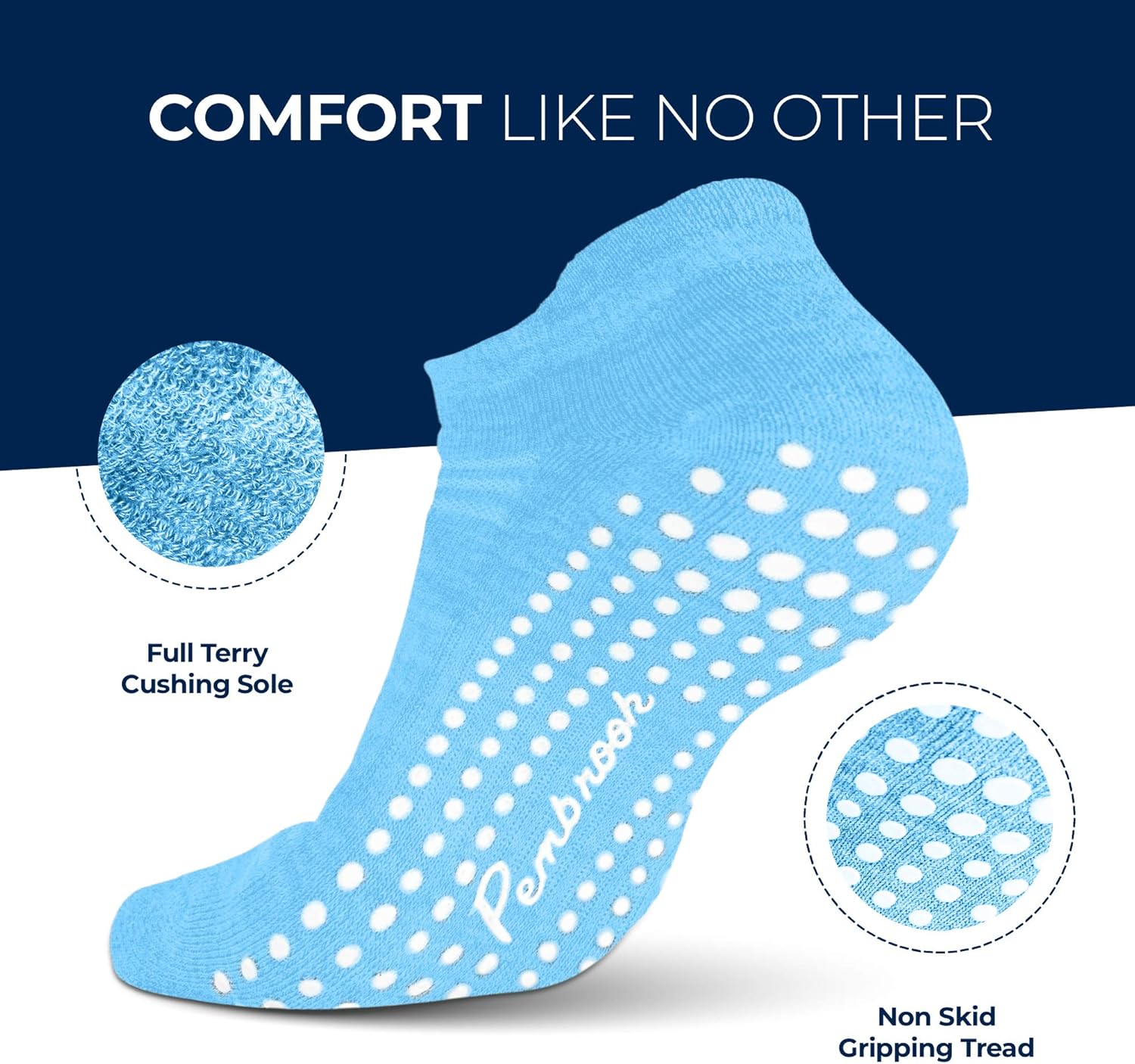 Pembrook Non Slip Grip Yoga Socks | Non Skid Hospital, Barre, Pilates, Maternity, Ballet, Women & Men (6 Pairs): Clothing