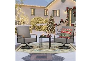 NATURAL EXPRESSIONS Outdoor Bistro Set, 3 Piece Swivel Glider Rocking Chairs Patio Conversation Furniture Set with 2 Rockers, 1 Metal Table and 6" Thick Cushions for Backyard, Porch, Balcony, 350lbs.
