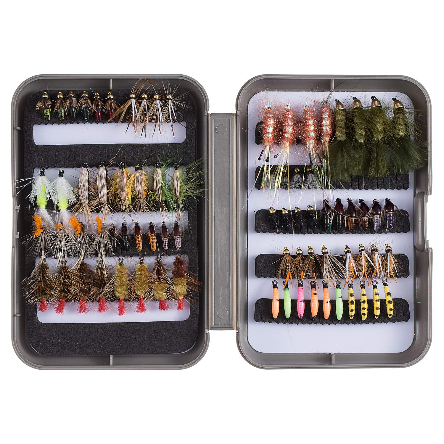 Bassdash Fly Fishing Flies Kit Fly Assortment Trout Fishing with Fly Box, 36/64/72/80/96pcs with Dry/Wet Flies, Nymphs, Streamers, Popper