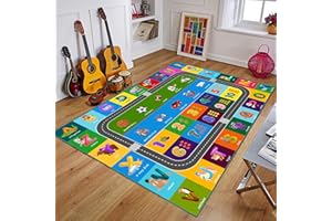 FUBULLISH ABC Alphabet, Numbers, Ball and Vehicle Baby Educational Rug, Kids Playtime Collection Area Rug, Soft Non Slip Playroom Mat Carpet for Children Bedroom, Toddler Classroom (59 x 39.4 inch)