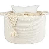 XUANGUO Large Cotton Rope Basket Blankets Basket Living Room 22"x14" Toy Basket for Kids and Dogs Rope Storage Basket for Nursery Woven Laundry Basket for Clothes Towels Baby Toy Storage round white