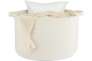 XUANGUO Large Cotton Rope Basket Blankets Basket Living Room 22"x14" Toy Basket for Kids and Dogs Rope Storage Basket for Nursery Woven Laundry Basket for Clothes Towels Baby Toy Storage round white