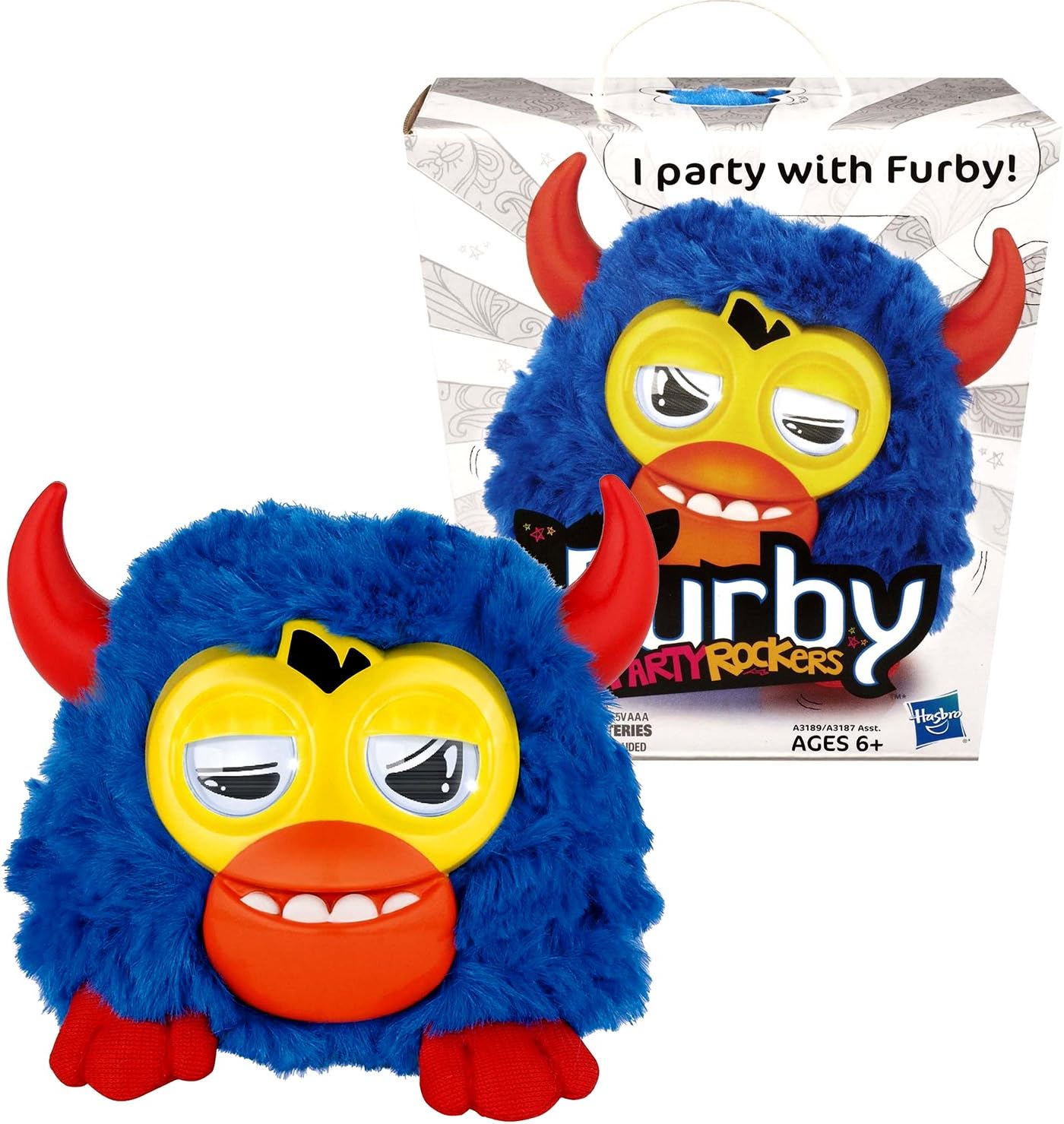 Party Rockers Furby Year 2012 Series 3 Inch Tall Electronic Plush Toy Figure - Blue with Red Horn Furbling SCOFFBY