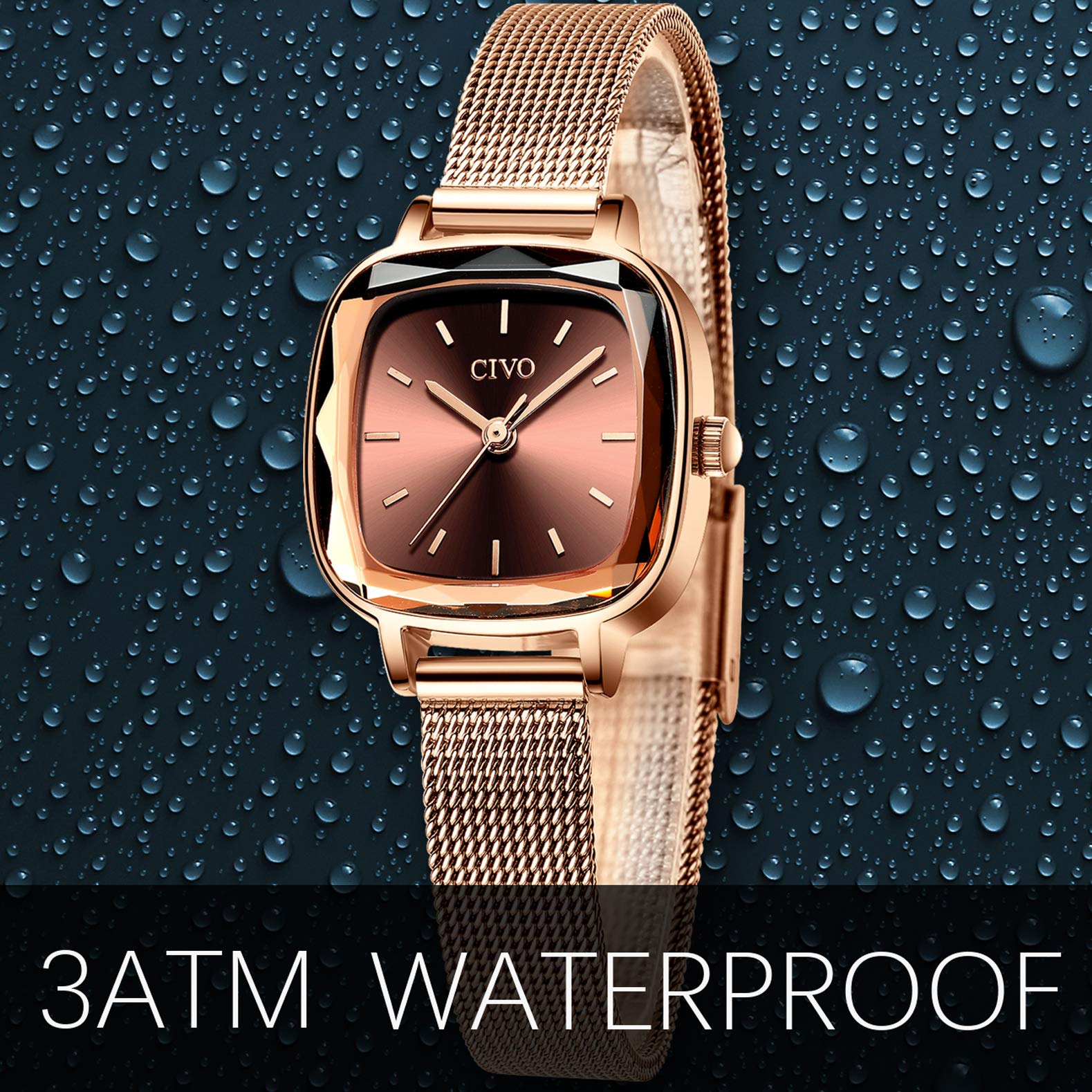 CIVO Womens Watches Stainless Steel Waterproof Rectangle Rose Gold Wrist Watch Designer Simple Elegant Casual
