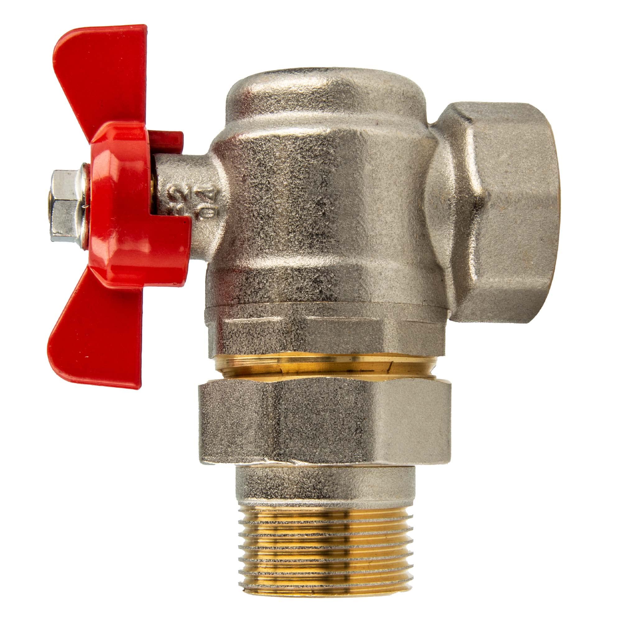 tecuro Angle ball valve with screw connection G 3/4 inch x internal thread Rp 3/4 inch, nickel-plated brass