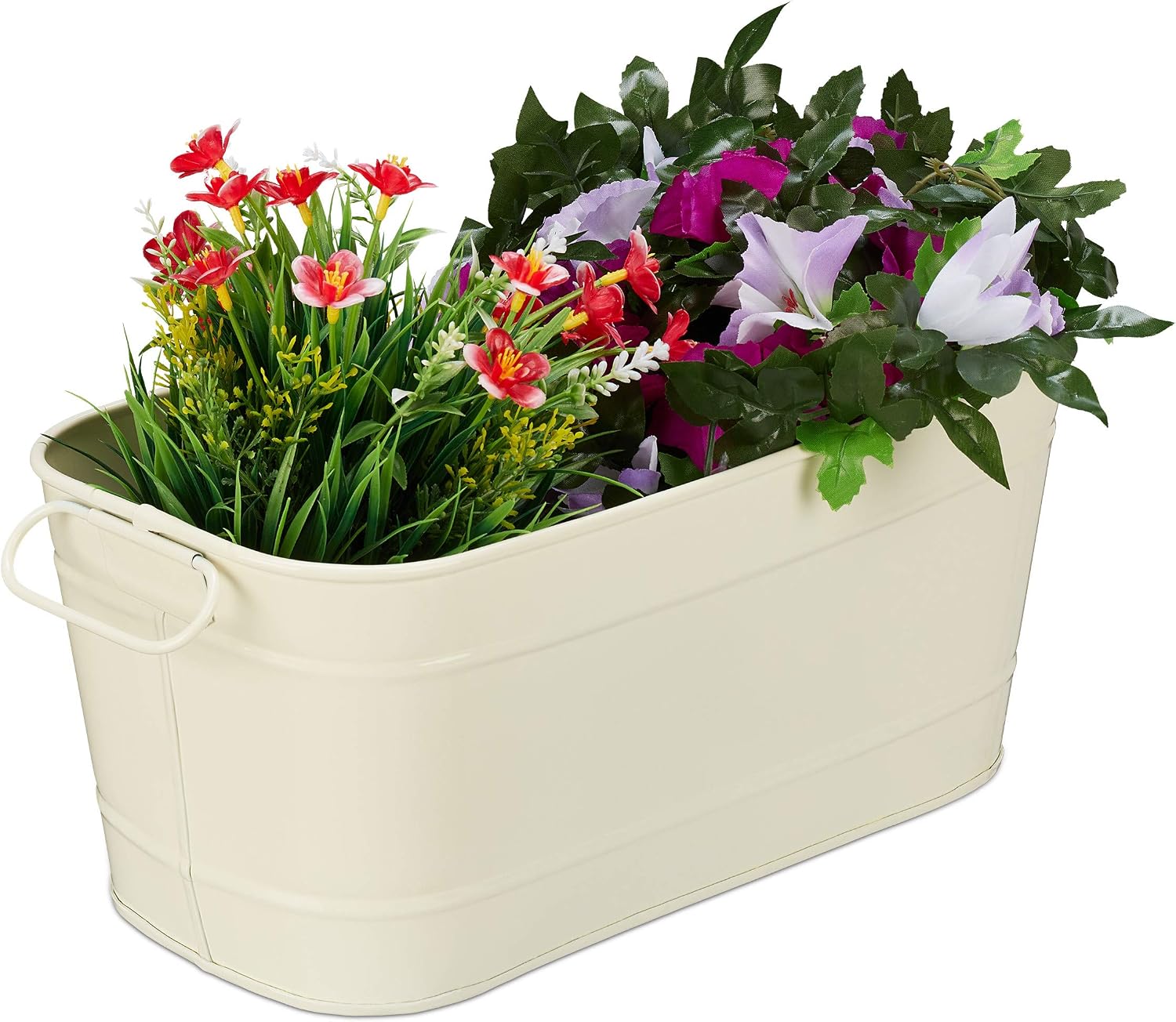 Relaxdays Flower Planter, for Garden Balcony & Indoors, for Planting Vintage Look, Metal, HxWxD: 16x38x19 cm, Cream