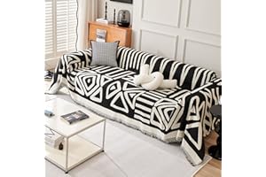 DREAMINGO Pet Couch Protector Boho Geometric Couch Cover for 2 Cushion Couch Sofa Reversible Black Loveseat Couch Cover Washable Chenille Sofa Covers for Dogs Cats Sectional L Shape Couch, 71"x118"