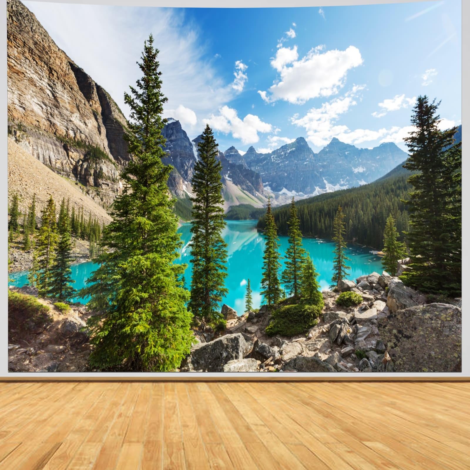 Wycian Forest Tapestry Blue, Mountain Tapestry Forest Tree Nature Scenic Lake Microfiber River Landscape Fabric Stream Green Pine 94x87 240x220cm