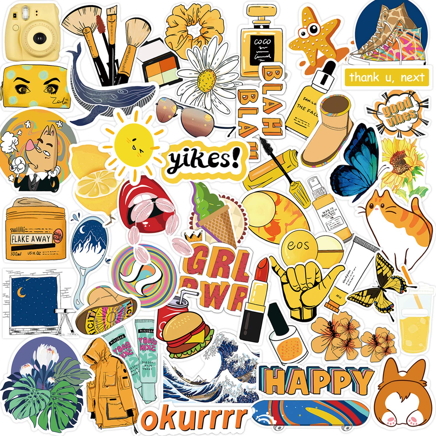 Whaline 50Pcs VSCO Stickers, Vinyl Cute Cool Waterproof Decals, Trendy Vsco Girls Stuff for Water Bottle, Luggage, Bike