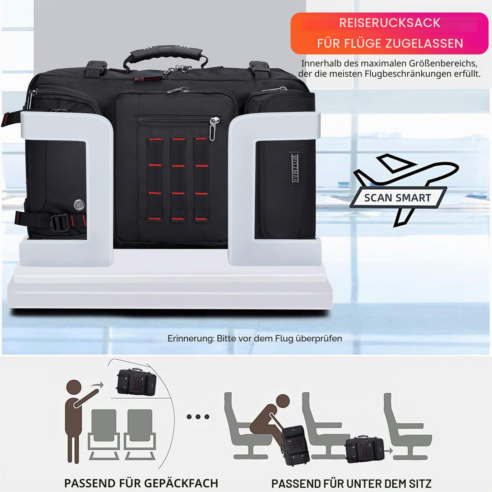 WITZMAN Reiserucksack Herren Groß Nylon Laptop Rucksack Fit 16 Zoll Reiserucksack Reisetasche mit Schuhfach für Flugzeug Reise(B682 Schwarz) 6