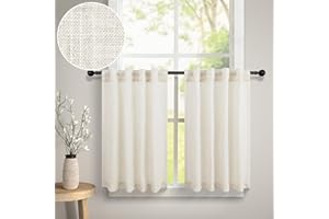 DANCURTON Cafe Curtains 36 Inch Length for Kitchen Sink Back Tab Pocket Linen Sheer Half Window Blinds Shade Short Bathroom Window Small Curtain for Home Office Playhouse Cabinet Cupboards 3 FT Long Cream Ivory