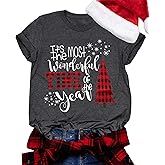 Merry Christmas Shirts for Women Xmas Buffalo Plaid Tree Shirt Top Short Sleeve Casual Graphic Print T Shirt