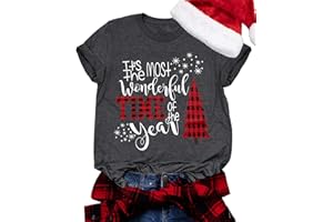 LHBNK Merry Christmas Shirts for Women Xmas Buffalo Plaid Tree Shirt Top Short Sleeve Casual Graphic Print T Shirt