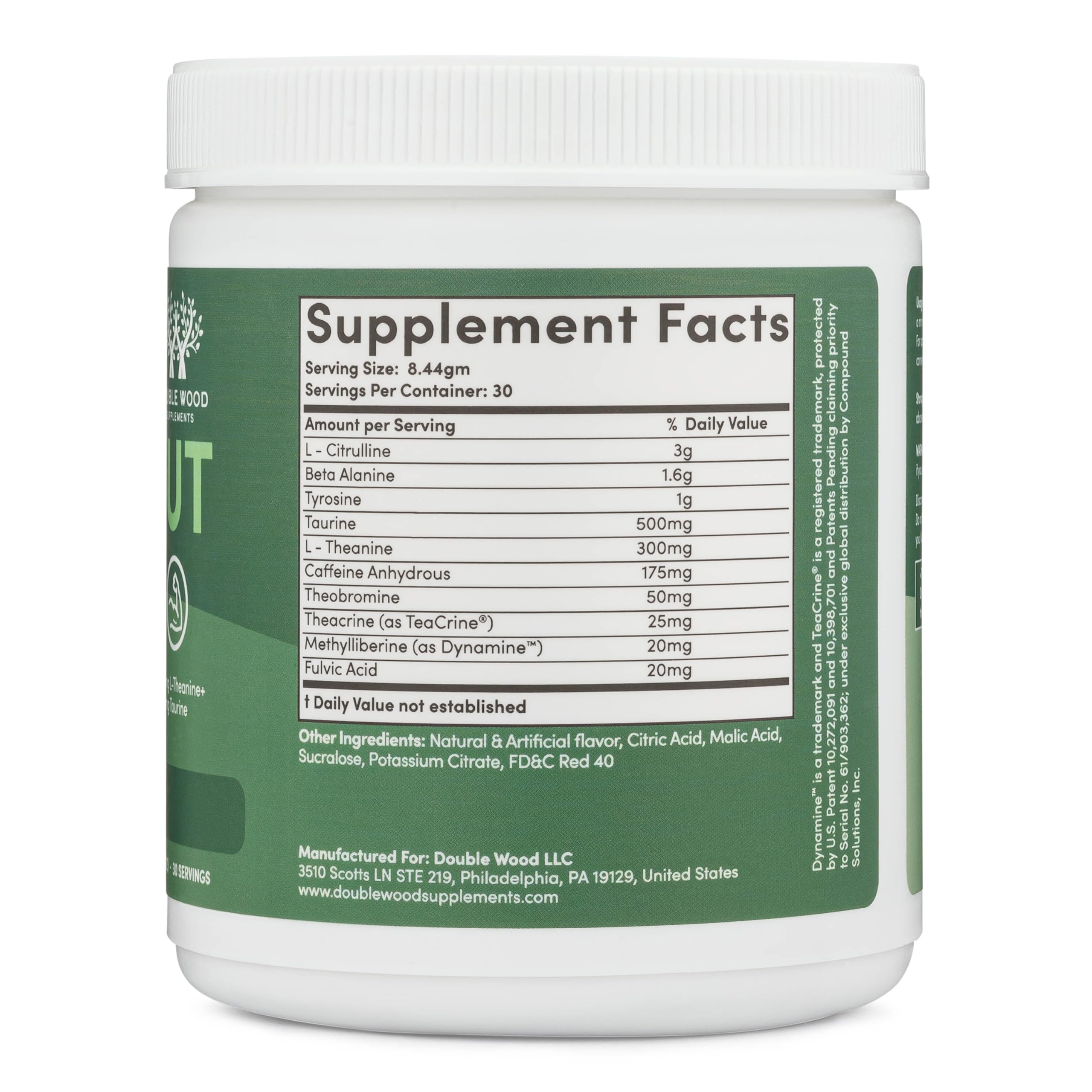 Pre Workout Powder for Men & Women (30 Servings of Caffeine, Beta Alanine, L-Citrulline, Dynamine, L-Theanine, Taurine, Theacrine, & More) Preworkout Powder with Scoop by Double Wood (Fruit Punch)