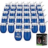 IEOVIEE 32 Pack 12oz Stainless Steel Bulk Wine Tumblers with Lids and Straws, Vacuum Insulated Double Wall Travel Coffee&Beer Mugs, Powder Coated Tumbler Bulk Cup for Cold and Hot Drinks(Dark Blue)