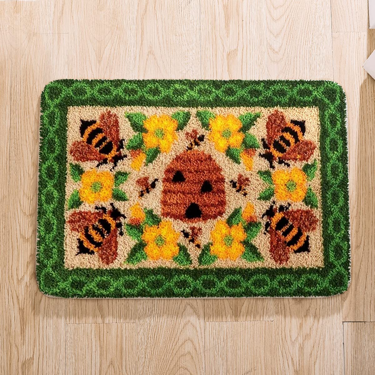 Latch Hook Kit for Adults & Kids - Flowers and Bees Pattern 60x40cm, Complete DIY Rug Making Craft Kits with Yarn & Canvas and Crochet Needle, Adult Craft Kits for Women, Relaxing Home Art Project — image 1