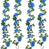 Syhood Artificial Rose Garlands Rose Vines Leaves Banners Hanging Fake Floral Garland Flower Vine for Wedding Arch Ceremony Home Garden Outdoor Party Wall Decorations, 14.4 ft(Royal Blue,2 Pieces)