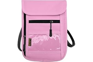DEEZOMO RFID Blocking Travel Neck Wallet Pouch and Passport Holder, Travel Neck Pouch Passport Holder for Women & Men - Pink