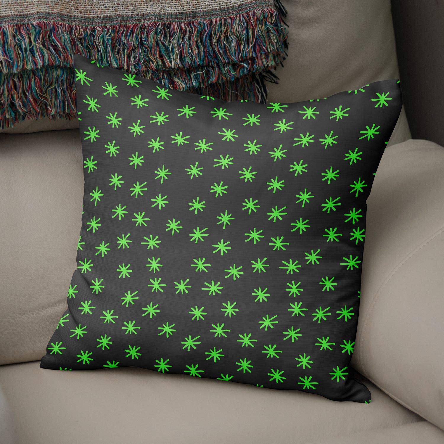 Bonamaison Decorative Cushion Cover Neon Green & Fume, Throw Pillow Covers, Home Decorative Pillowcases for Livingroom, Sofa, Bedroom, Size: 50x50 Cm - Designed and Manufactured in Turkey