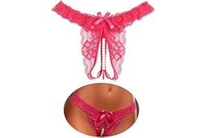 ohmydear Womens Lace Panties Underwear Low Rise Briefs Criss Corss Thongs with Pearls Ball S-2XL