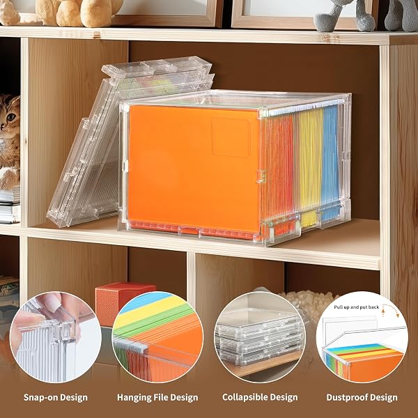 NOOING FILE ORGANIZER BOX WITH LID, HANGING FILING FOLDER ORGANIZER FOR DOCUMENT STORAGE WITH PLASTIC SLIDE, LETTER-SIZE FILE HOLDER FILING BOX FOR OFFICE/HOME/DECOR/（3PACK）