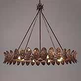 TOCHIC Farmhouse Chandelier,Natural Coconut Dining Room Light Fixture,Large Vintage Wagon Wheel Chandelier Pendant Lights,Hig