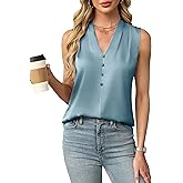 Blooming Jelly Women's Dressy Tank Tops Summer Sleeveless Work Blouses Silk Satin V Neck Shirts Business Casual Outfits