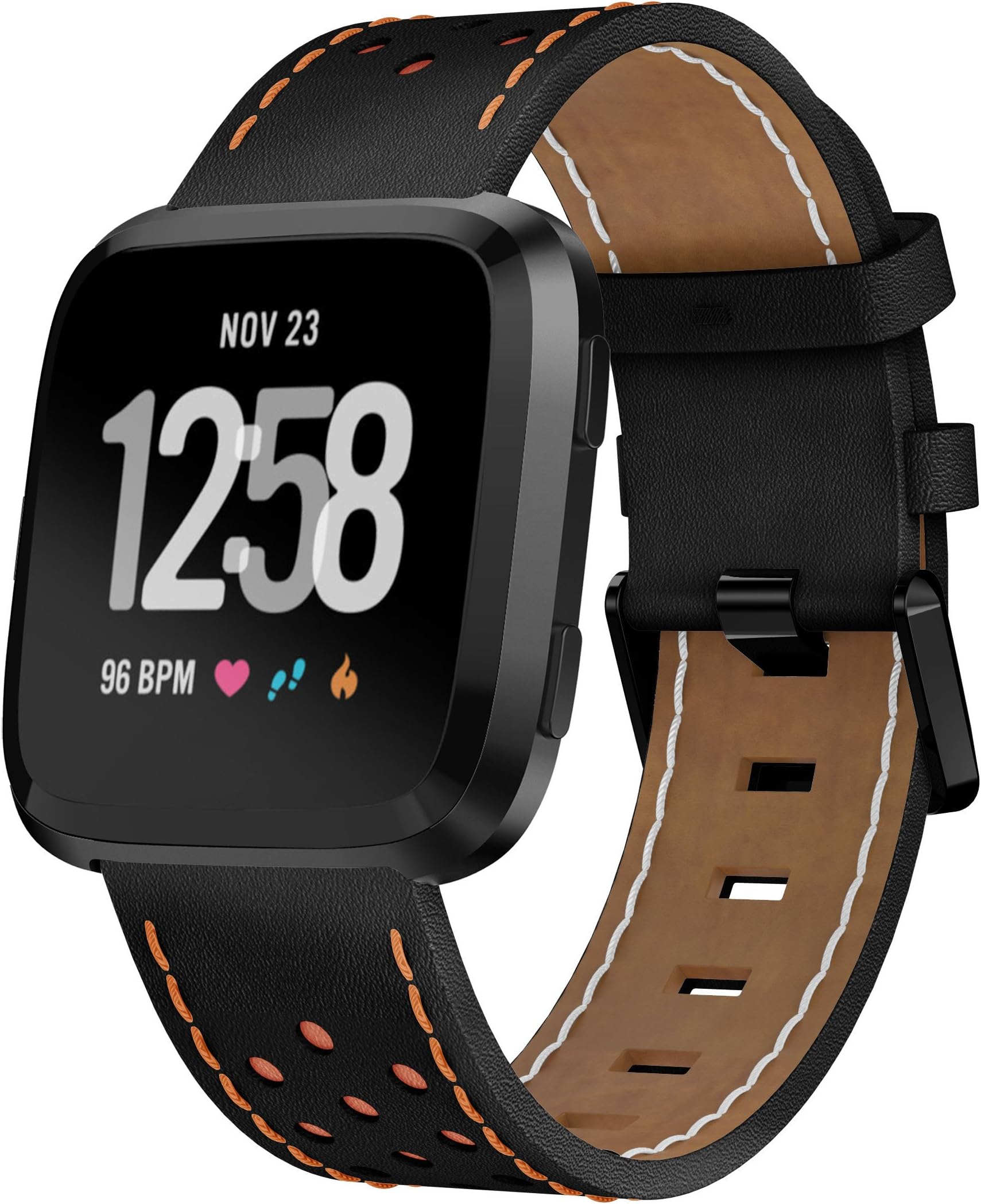 KisFace for Fitbit Versa Replacement Leather Bands, Fitbit Accessories Wristbands Flower Print Series Strap for Fitbit Versa