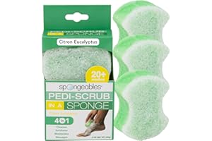 SPONGEABLES Spongables Pedi Scrub Foot Exfoliating 20+ Wash Sponge, Citron Eucalyptus, 3 Count