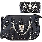 WESTERN ORIGIN Punk Gothic Skull Chain Crossbody Handbag Removable Strap Purse Women Single Shoulder Bag/Wallet Black