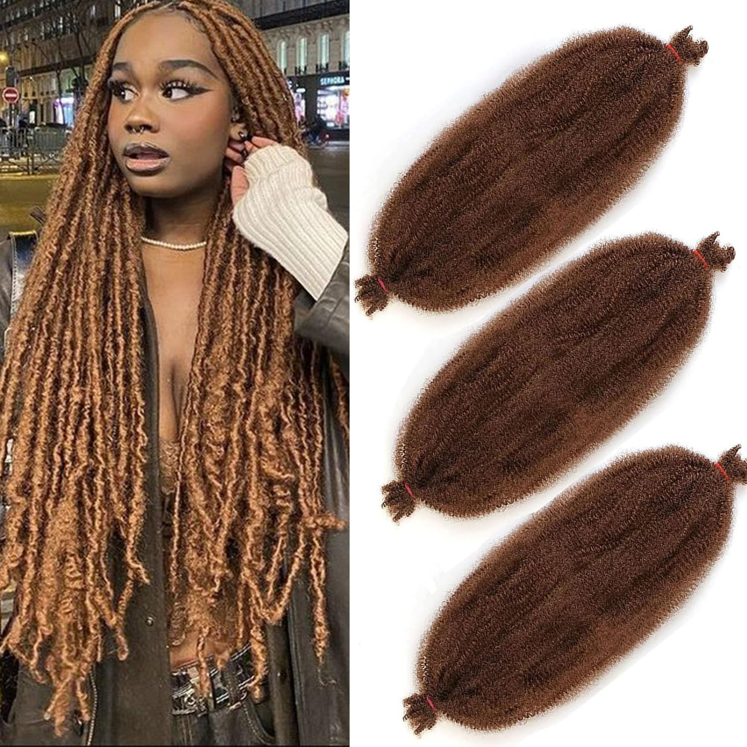Xtrend Synthetic Hair Extensions 40 cm Soft Springy Afro Twist Hair Pre-Separated for Faux Locs, Natural Marley Brown, Crochet Braids, 8 Strands/Pack, 3 Pack, 30#