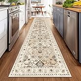 Yamaziot Washable Runner Rug, 2x10 Non-Slip Vintage Floral Hallway Rug with Rubber Backing, Low Pile Non-Shedding Soft Distressed Carpet Runner for Bedroom, Kitchen, Laundry, Entrance