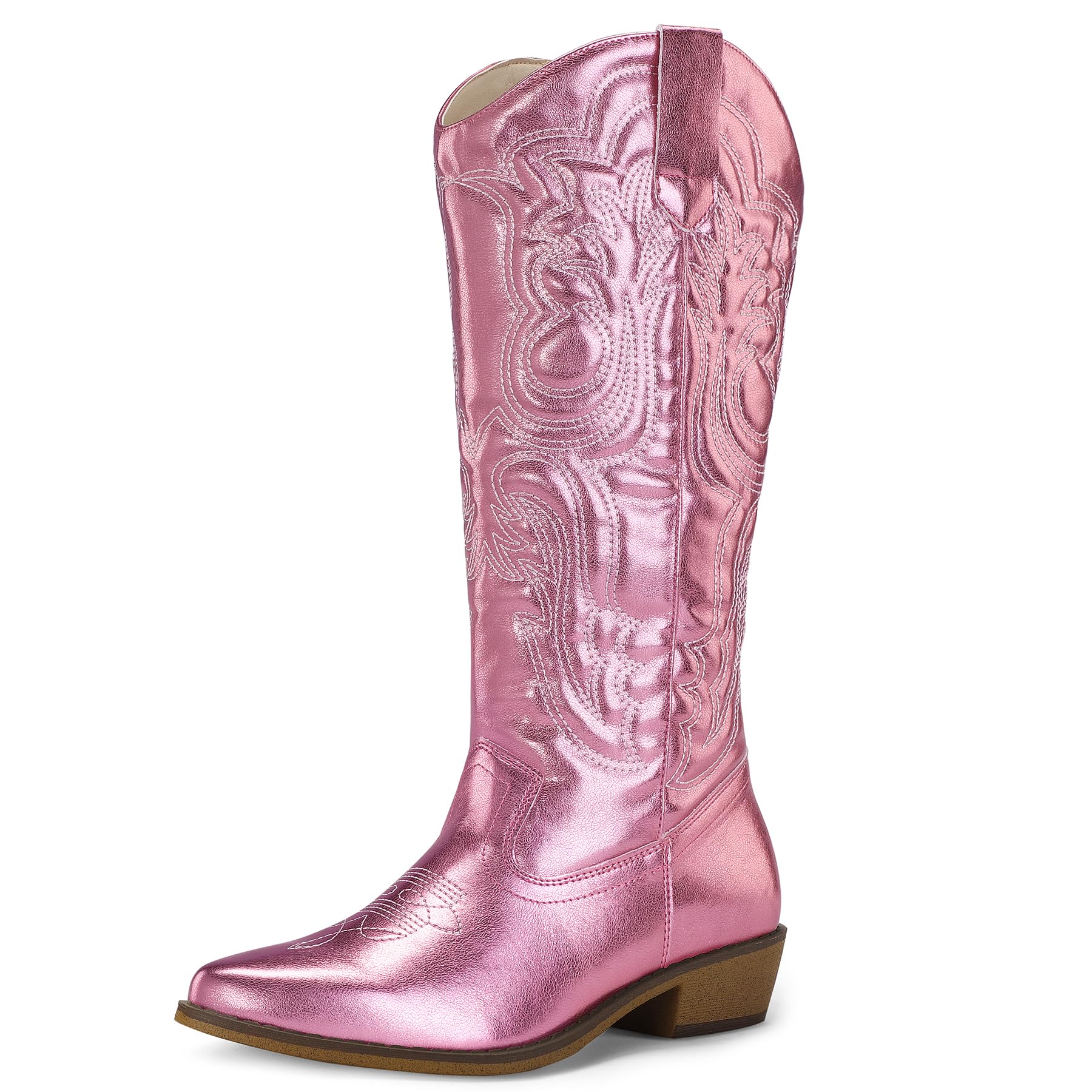Aachcol Women's Western Cowgirl Boots - Suede, Pointed Toe, 2.5" Chunky Heel, Mid Calf, Yellow, Size 8.5