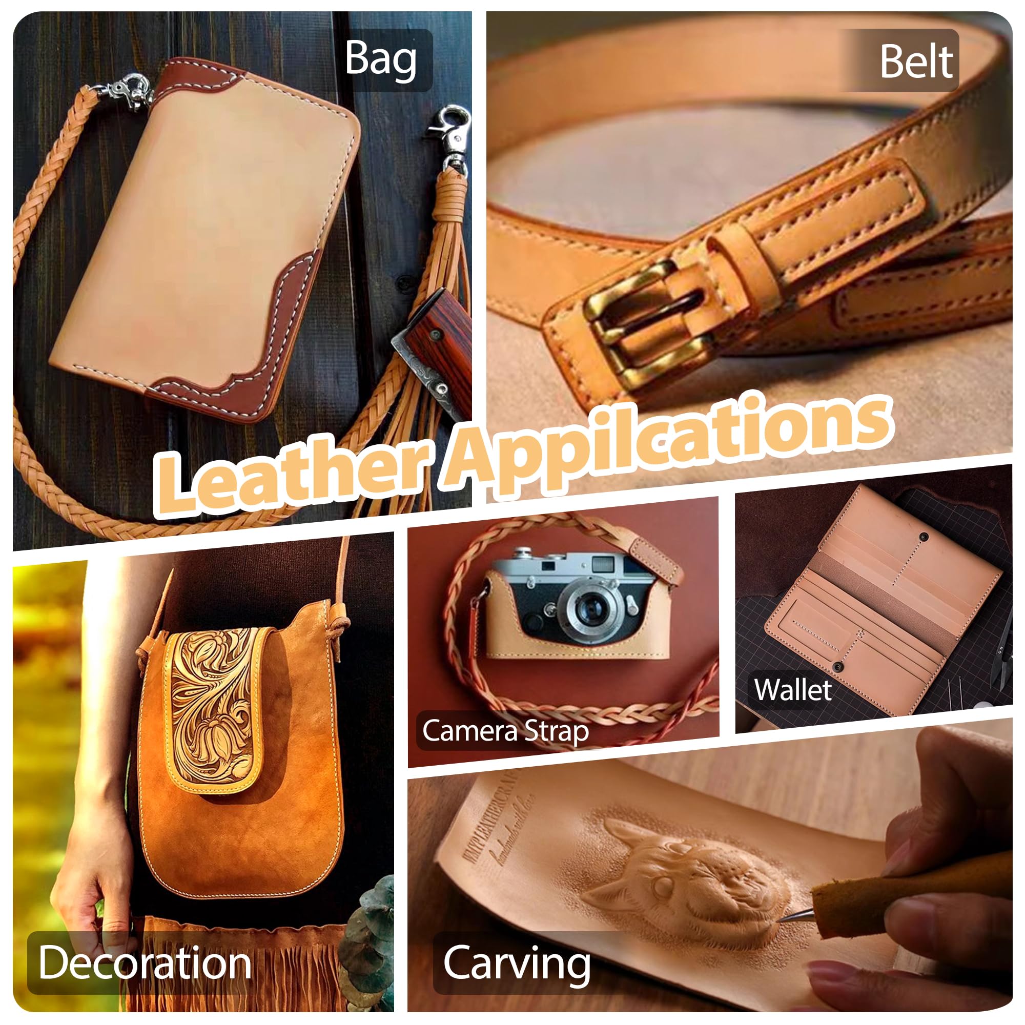 JinRuiKJ A Grade Tooling Leather Square 1.8-2.0MM Thick, Vegetable Tanned Leather Pieces Precut 8