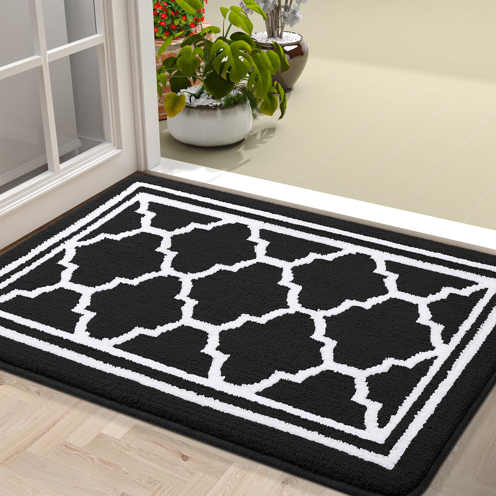 Homaxy Washable Door Mats Indoor, Dirt Trapper Mat Absorbent Non-Slip Low Profile Doormat for Entrance, Inside, Kitchen, Front Back Door, Pets and Dogs— 43 x 76 cm, Black