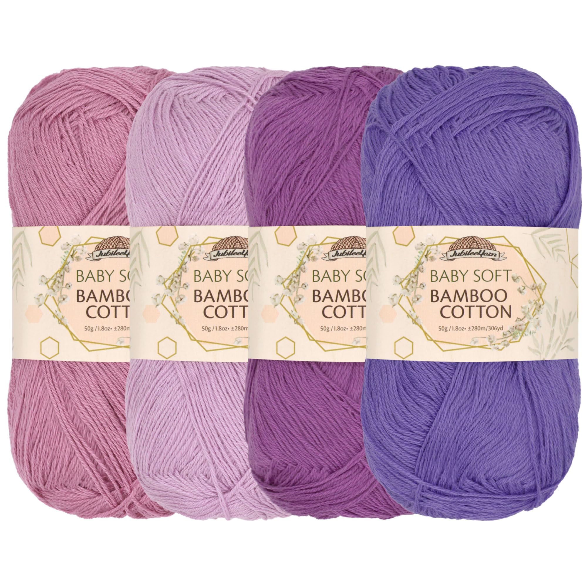 JubileeYarn Baby Soft Bamboo Cotton Yarn - 50g/Skein - Shades of Purple - 4 Skeins