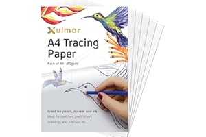 Xulmar Tracing Paper A4 90 GSM - Pack of 30 Sheets Tracing Paper for Sewing Patterns, Drawing Overlays & Sketching on Art Paper & Sketch Book