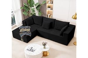 AIRYNEE Modular Sectional Sofa, Cloud Sectional Couch with L-Shape Chaise, Modular Sofa with Deep Seat, Upholstered Couches Boneless Sofa for Living Room, Black(Left Facing Chaise)
