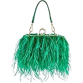 Tessco Women Ostrich Feather Tote Bag Fluffy Purse Clutch Feather Evening Handbag for Wedding
