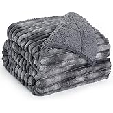 UINIU Sherpa Fleece Weighted Blanket with 3D Ribbed Stripes, 15 lbs Soft Flannel Heavy Throw Blanket for Couch Full Size Bed, Heavy Thick Blankets with Glass Beads, Great for Deep Sleep, 60" x 80"