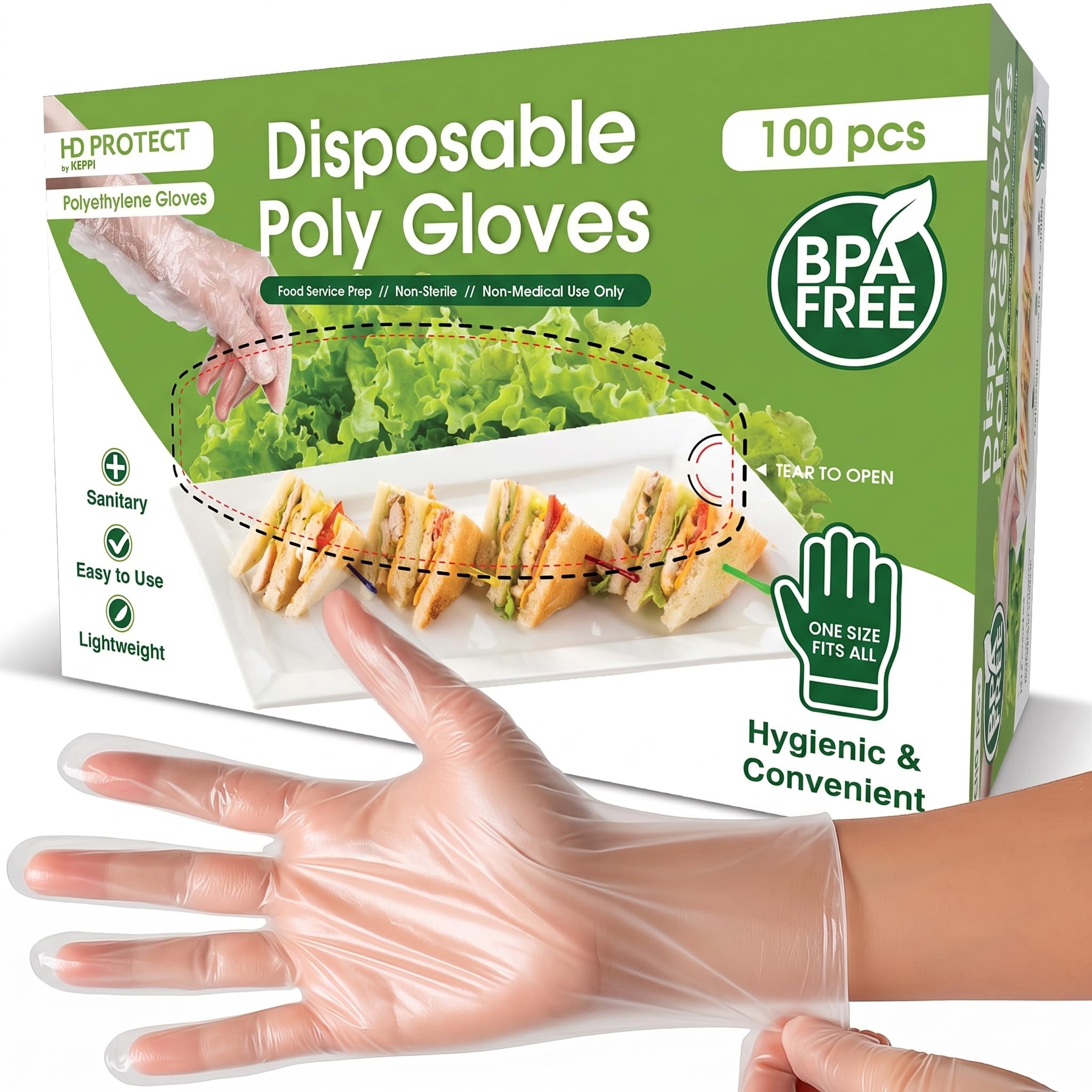 Keppi 100 pcs Disposable Gloves - BPA & Latex Free - Gloves Disposable Latex Free - For Food Handling - Food Safe - For Cooking - Bulk Purchase - Great Fit - Plastic