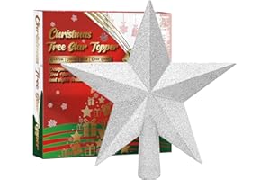 URATOT Glittered Christmas Star Tree Topper Christmas Decorative Holiday Treetop Shatterproof Star Ornament for Holiday Christmas Tree Decoration, Silver, 6 Inch