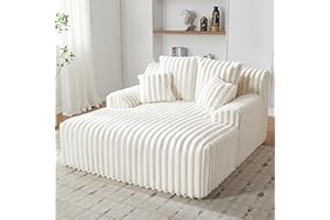 Howjoe 53.5”W Oversized Chaise Lounge Chair Indoor, Boneless Couch Chair with 4 Pillows, Comfy Reading Chairs with Wide Arms, No Assembly Required Corduroy Couch, Sleeper Sofa for Living Room, Beige