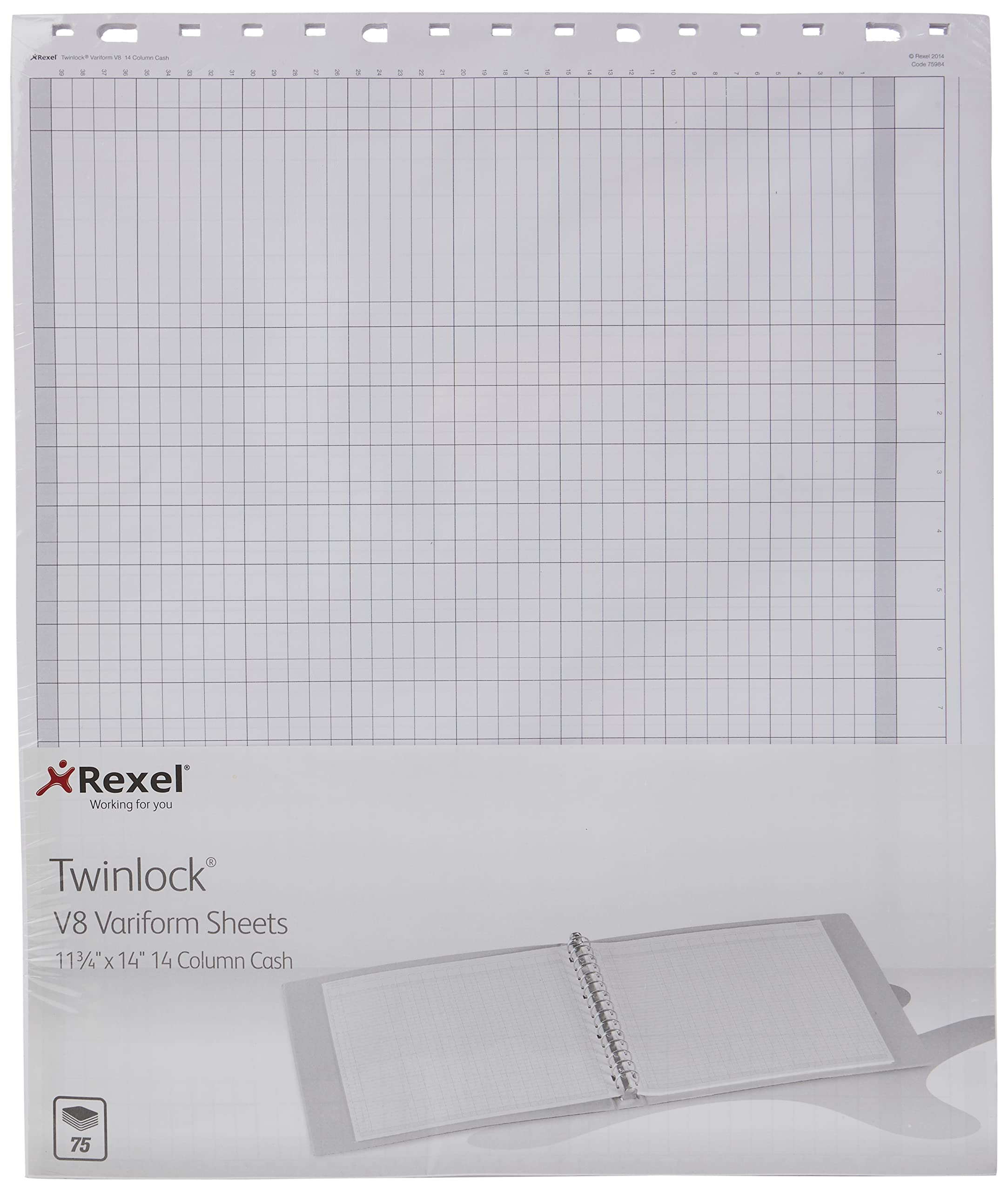 Rexel Twinlock Variform Multi-Ring Binder V8 Cash Refill Sheets 14 Columns , White (Pack of 75) — image 1