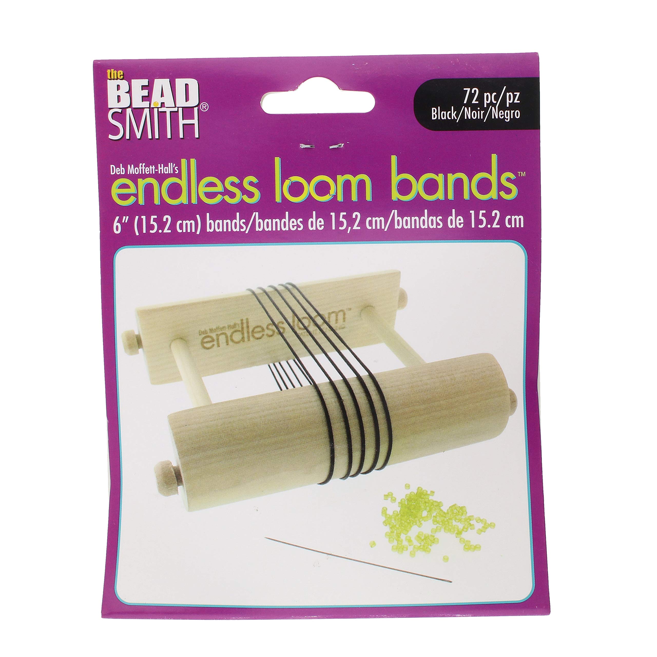 The Beadsmith Deb Moffett-Hall’s Endless Loom Bands, 6 Inches Diameter, Pack of 72 Pieces, Black Color, Use with The Endless Loom