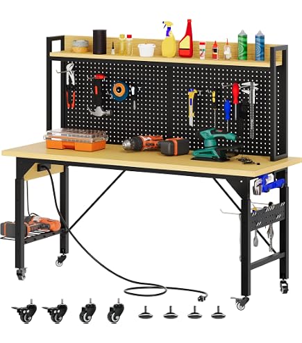 ENJOYWOOD 96 Inch Heavy Duty Work Bench Adjustable Height Work
