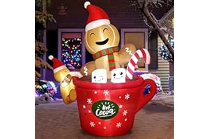 ANNZOE 6 FT Christmas Inflatables Outdoor Decorations, Cute Gingerbread Man Christmas Inflatable, Inflatable Christmas Yard Decorations with Built-in LED Lights