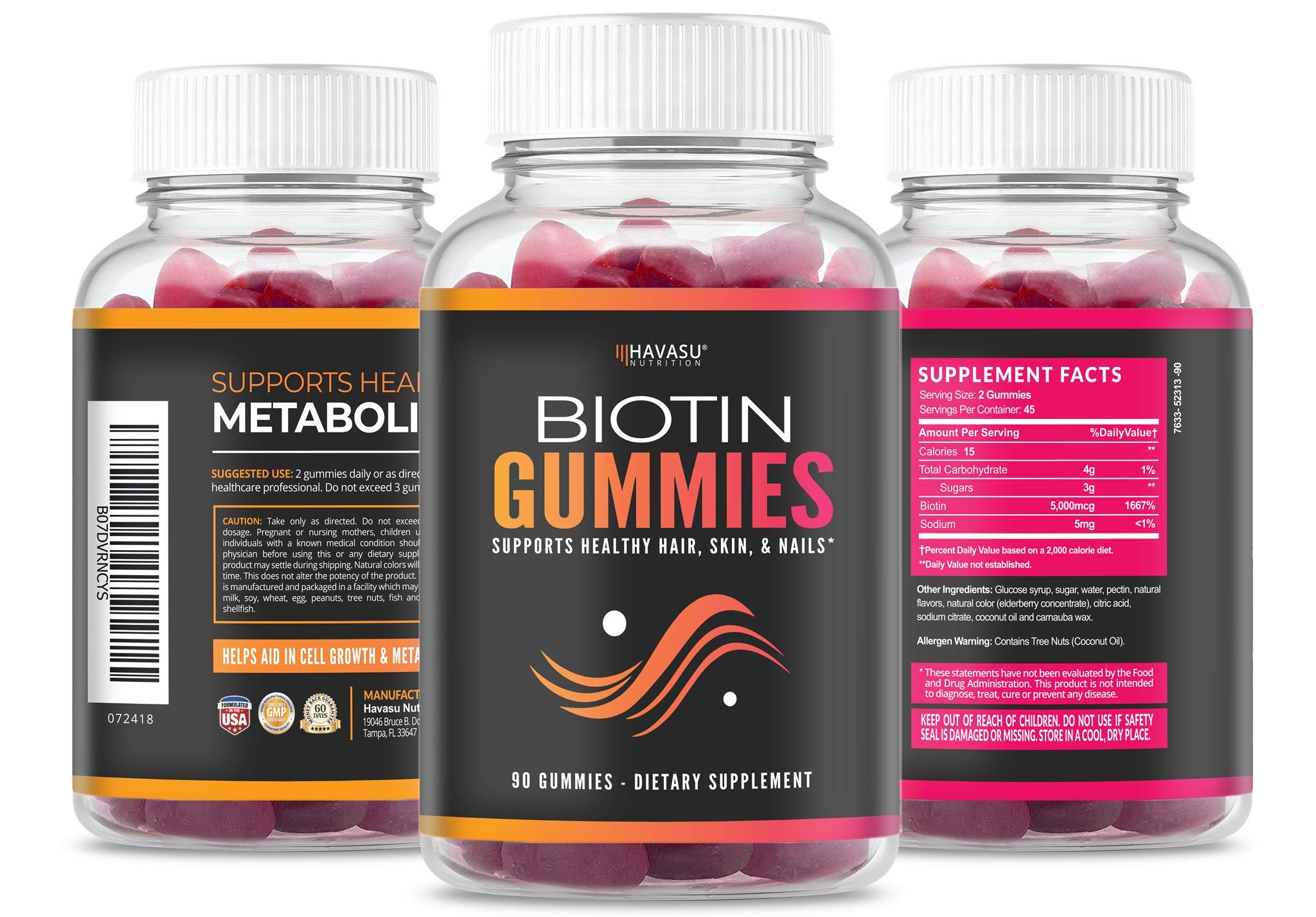 Havasu Nutrition High Potency Biotin Gummies - Natural Hair, Skin, Nail & Metabolism - 5000 mcg, Premium, Non-GMO, Pectin-Based, 90 Gummies